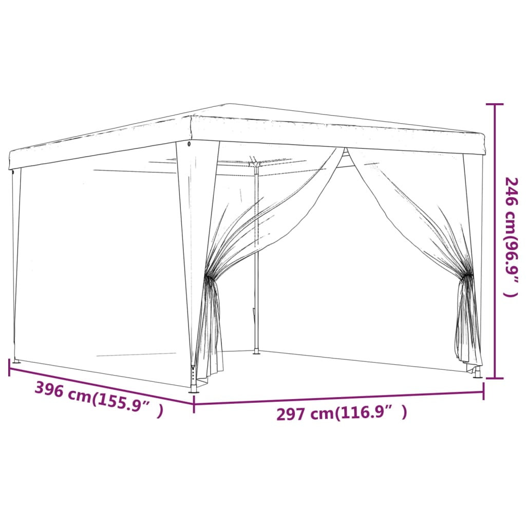 Partyzelt mit 4 Mesh-Seitenwänden Grün 3x4 m HDPE