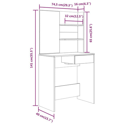 Schminktisch mit Spiegel Schwarz 74,5x40x141 cm