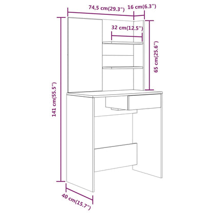 Schminktisch mit Spiegel Betongrau 74,5x40x141 cm