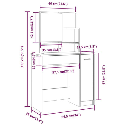 Schminktisch mit Spiegel Sonoma-Eiche 86,5x35x136 cm