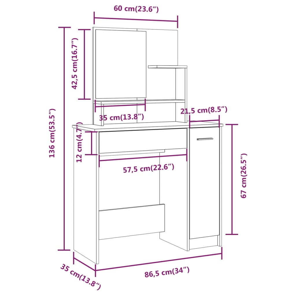 Schminktisch mit Spiegel Betongrau 86,5x35x136 cm