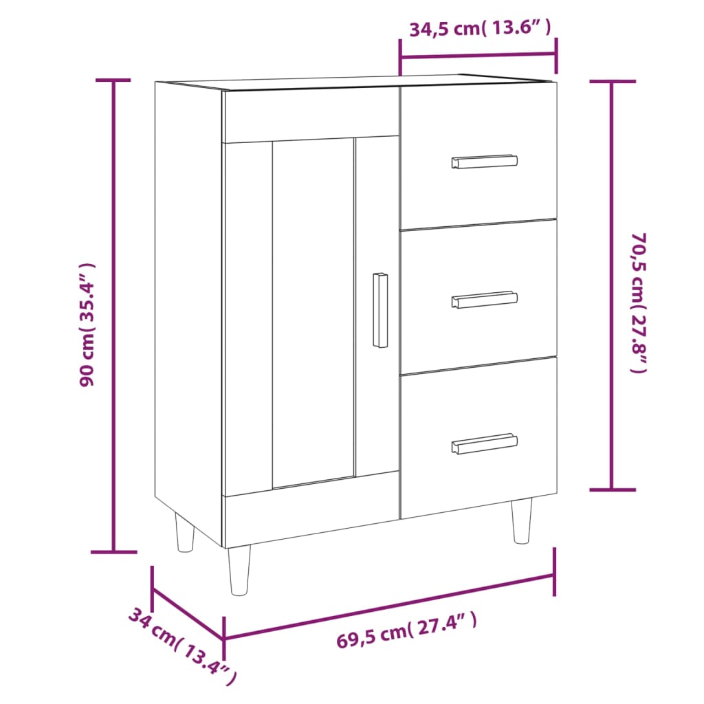 Sideboard Hochglanz-Weiß 69,5x34x90 cm