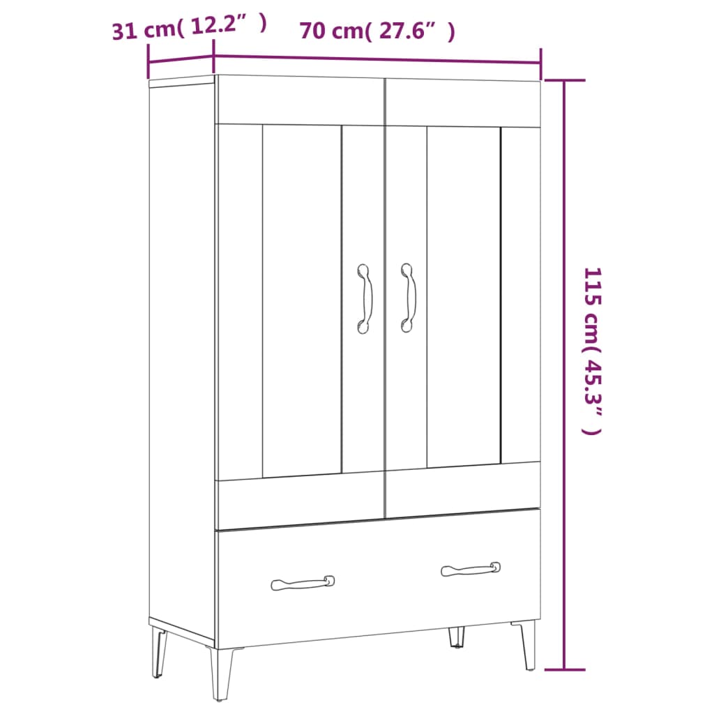 Highboard Schwarz 70x31x115 cm Holzwerkstoff