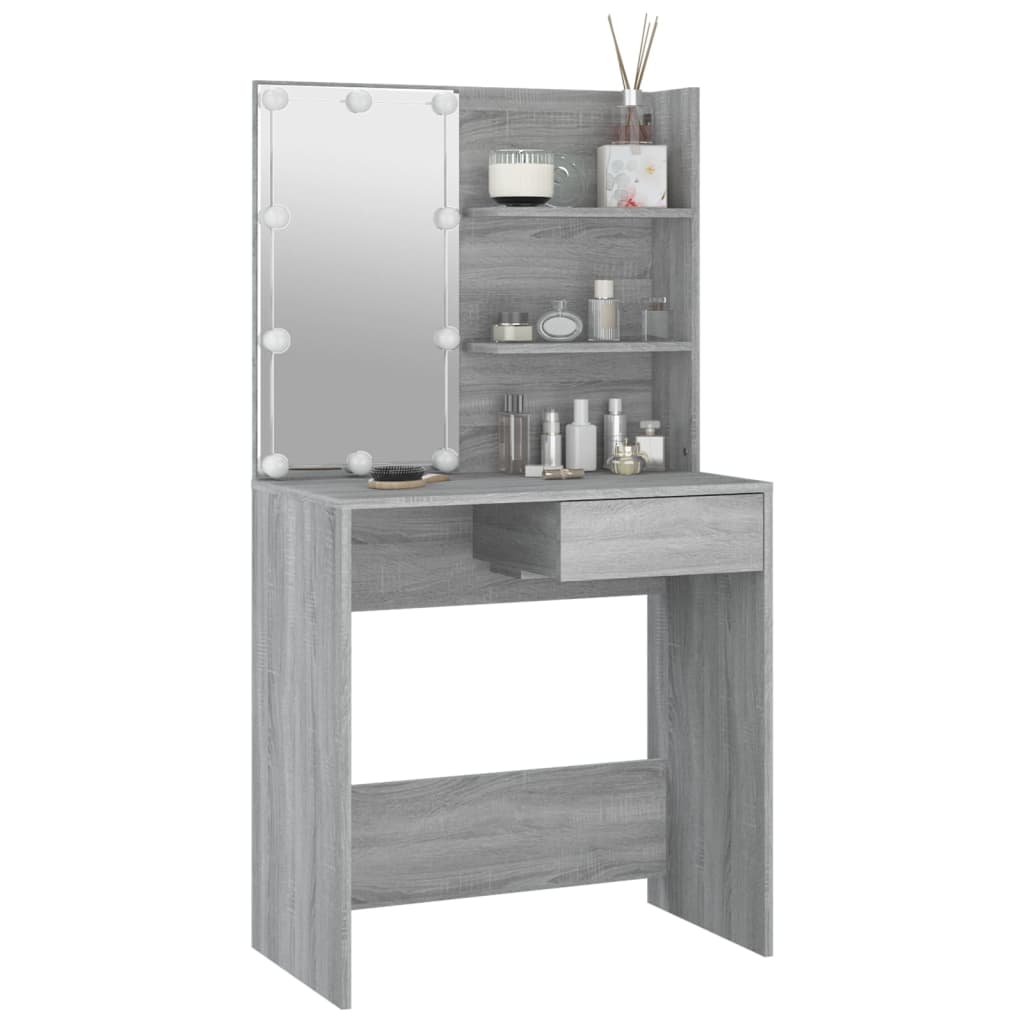 Schminktisch mit LED Grau Sonoma 74,5x40x141 cm
