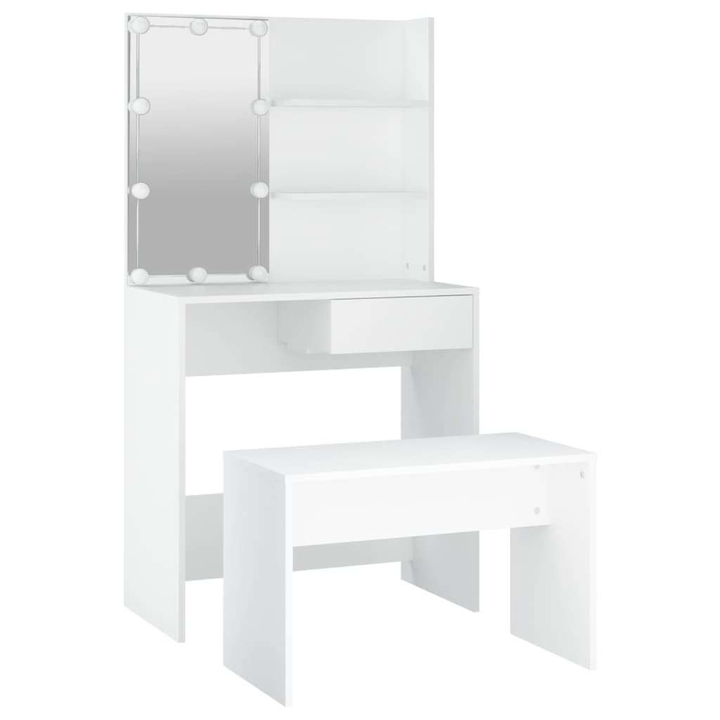 Schminktisch-Set mit LED Weiß Holzwerkstoff