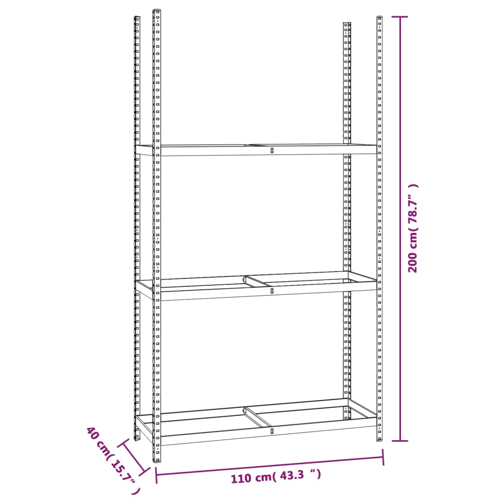 Reifenregale mit 3 Böden 2 Stk. Silbern 110x40x200 cm Stahl