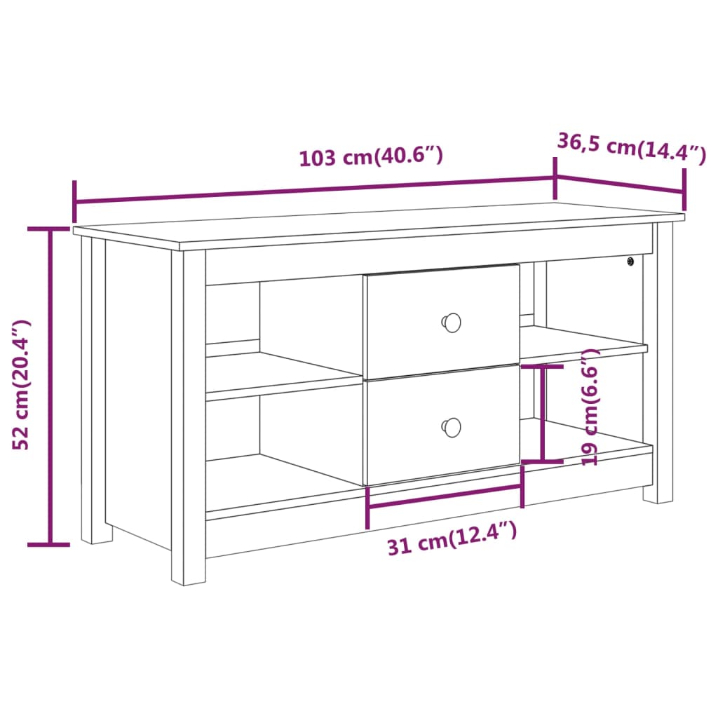 TV-Schrank Weiß 103x36,5x52 cm Massivholz Kiefer