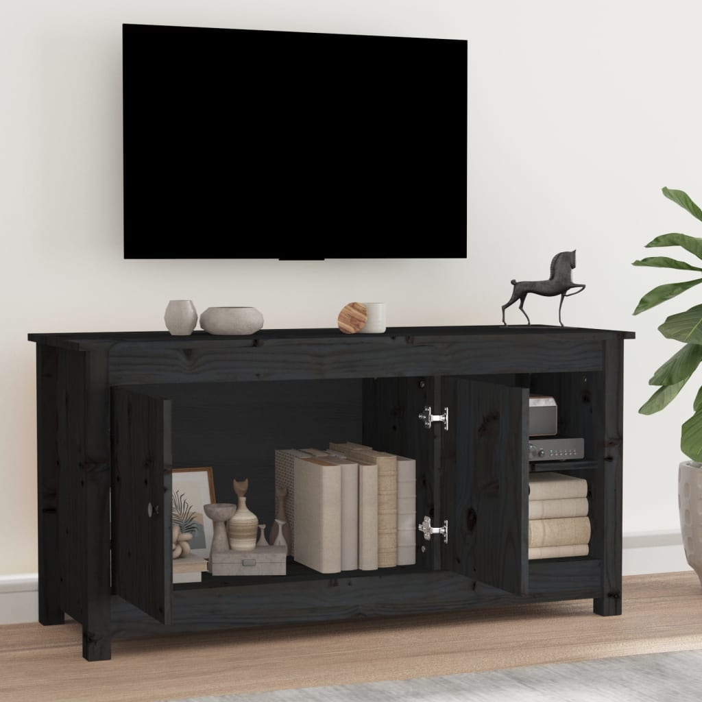 TV-Schrank Schwarz 103x36,5x52 cm Massivholz Kiefer