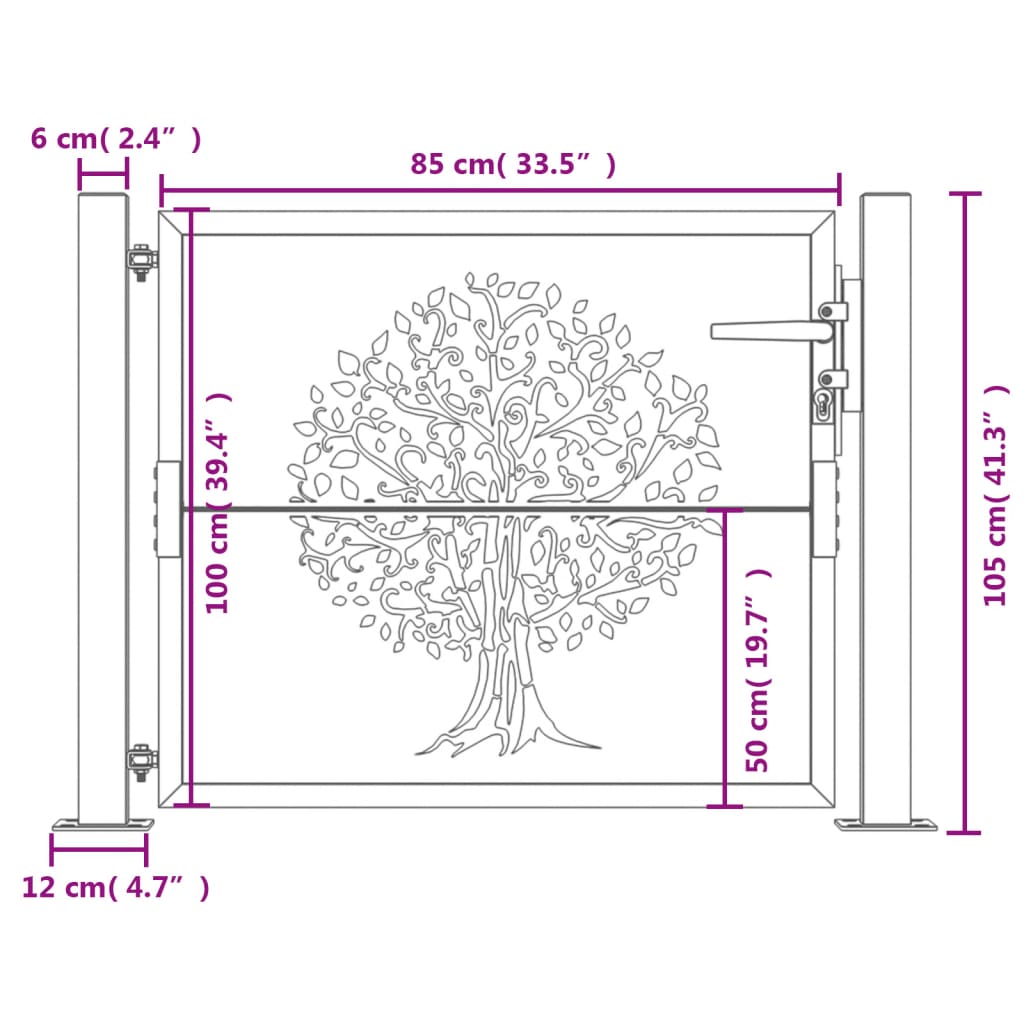 Gartentor Anthrazit 105x105 cm Stahl Baum-Design