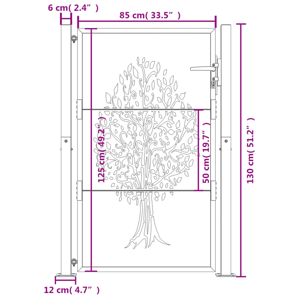 Gartentor Anthrazit 105x130 cm Stahl Baum-Design