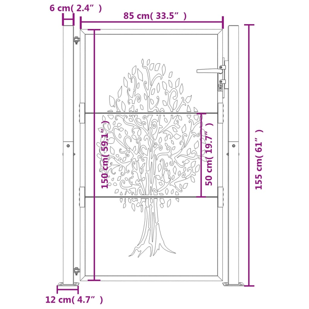 Gartentor Anthrazit 105x155 cm Stahl Baum-Design