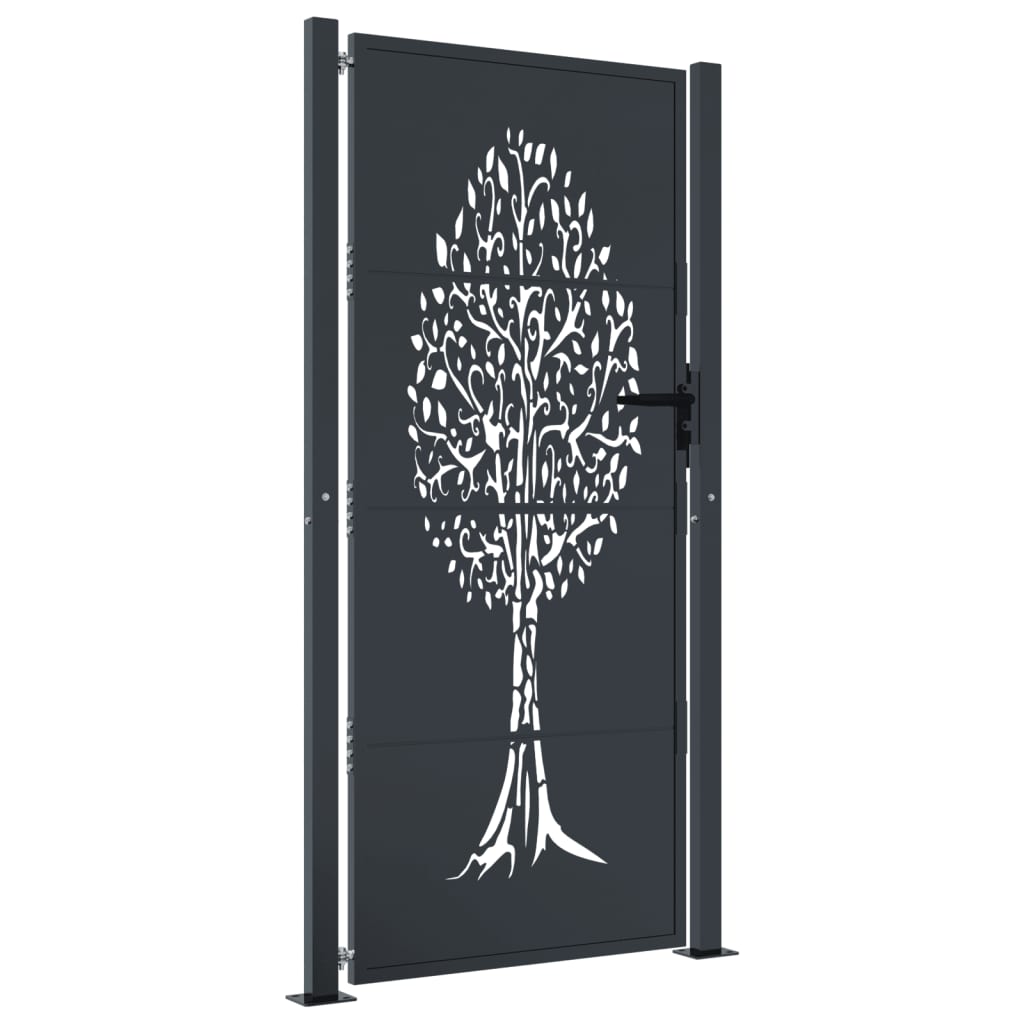 Gartentor Anthrazit 105x180 cm Stahl Baum-Design