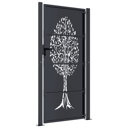 Gartentor Anthrazit 105x180 cm Stahl Baum-Design