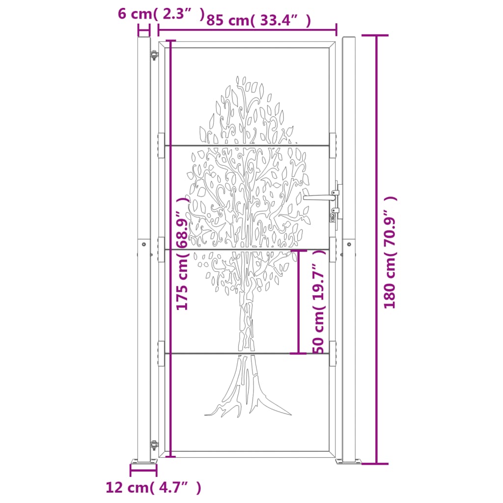 Gartentor Anthrazit 105x180 cm Stahl Baum-Design