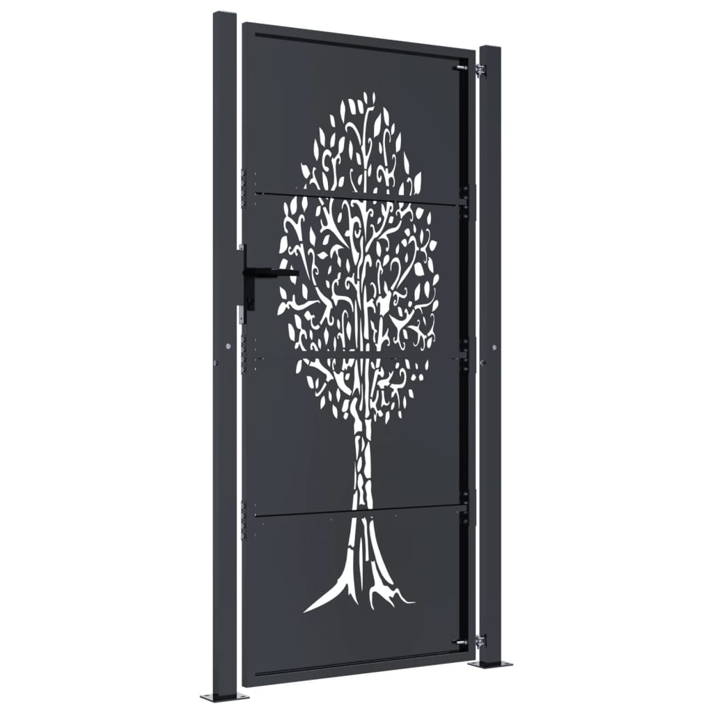 Gartentor Anthrazit 105x205 cm Stahl Baum-Design