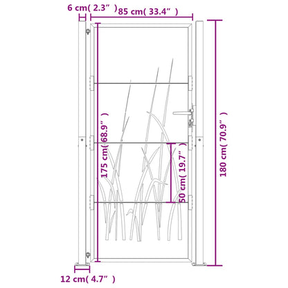 Gartentor Anthrazit 105x180 cm Stahl Gras-Design