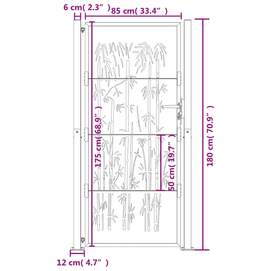 Gartentor Anthrazit 105x180 cm Stahl Bambus-Design