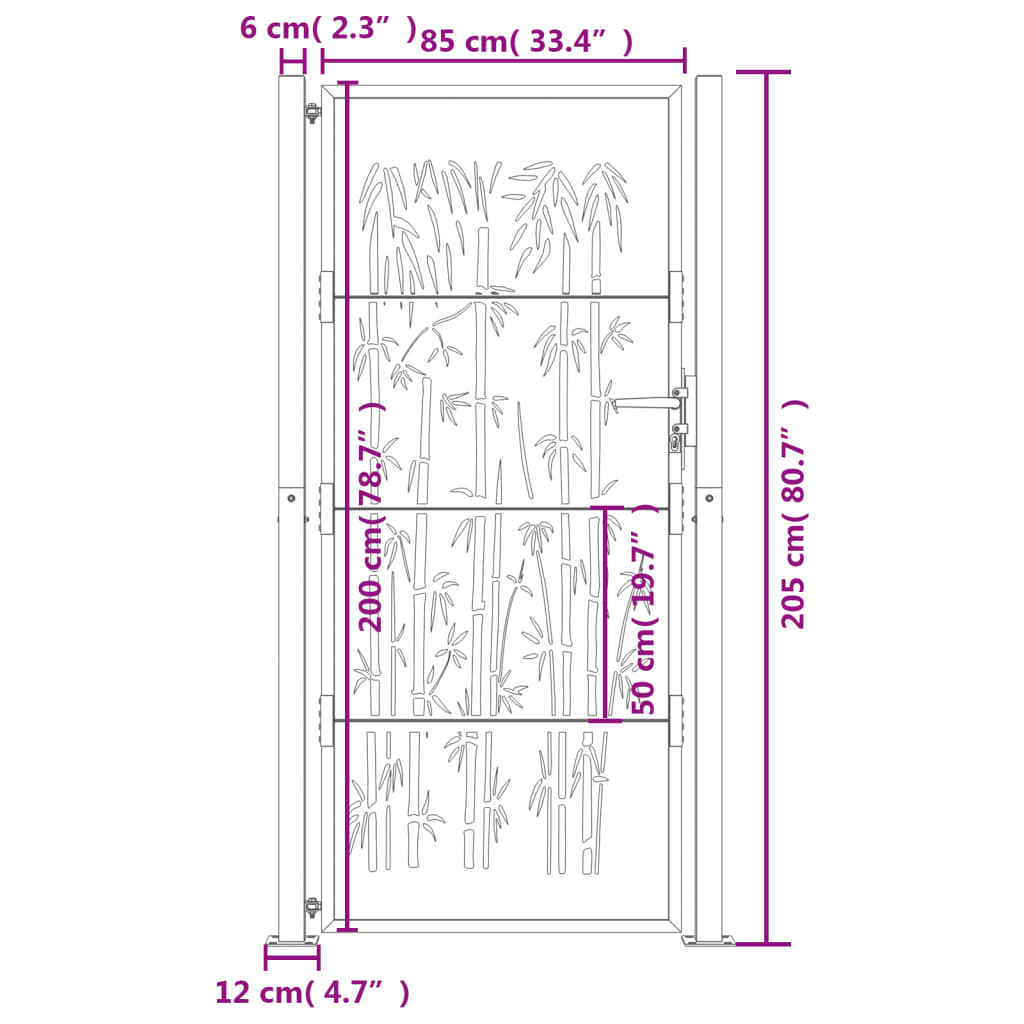 Gartentor Anthrazit 105x205 cm Stahl Bambus-Design