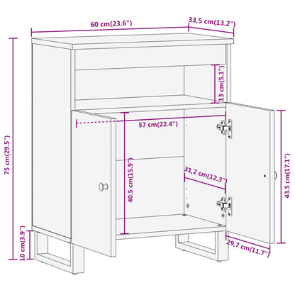 Beistellschrank Braun und Schwarz 60x33,5x75cm Massivholz Mango