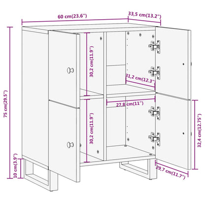 Beistellschrank Braun und Schwarz 60x33,5x75cm Massivholz Mango