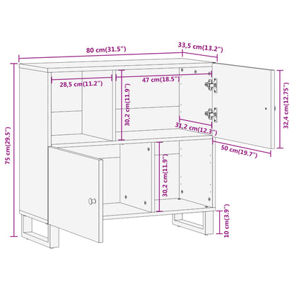 Beistellschrank Braun und Schwarz 80x33,5x75 Massivholz Mango