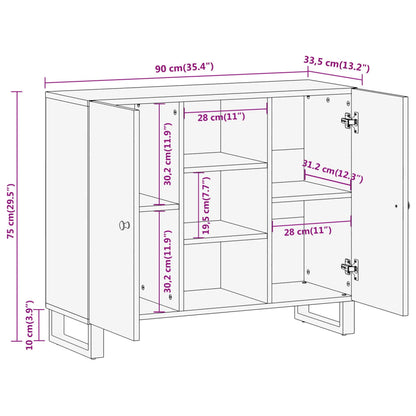 Beistellschrank Braun und Schwarz 90x33,5x75 Massivholz Mango