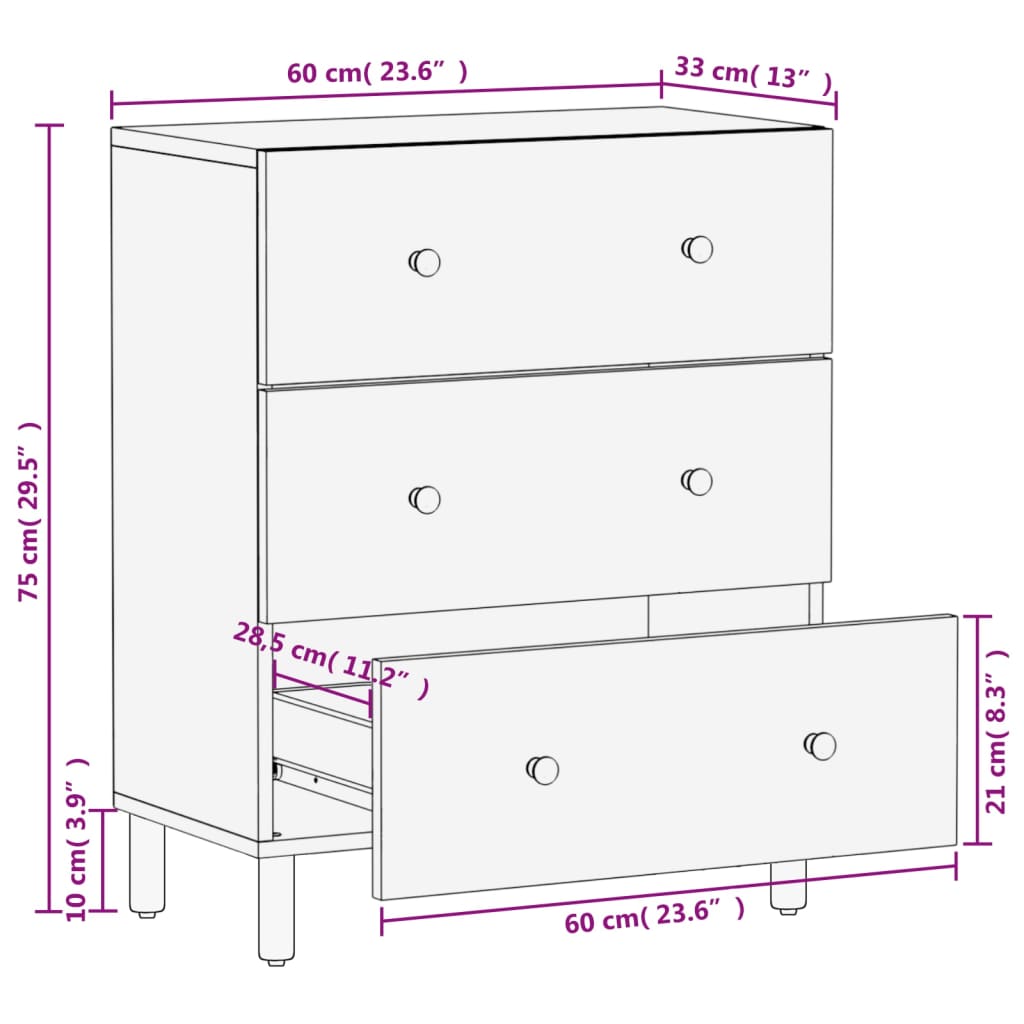 Beistellschrank Schwarz 60x33x75 cm Massivholz Mango