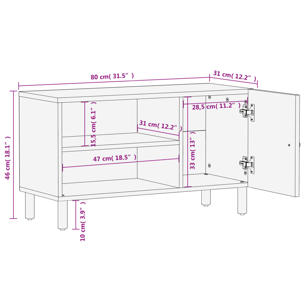 TV-Schrank Schwarz 80x31x46 cm Massivholz Mango