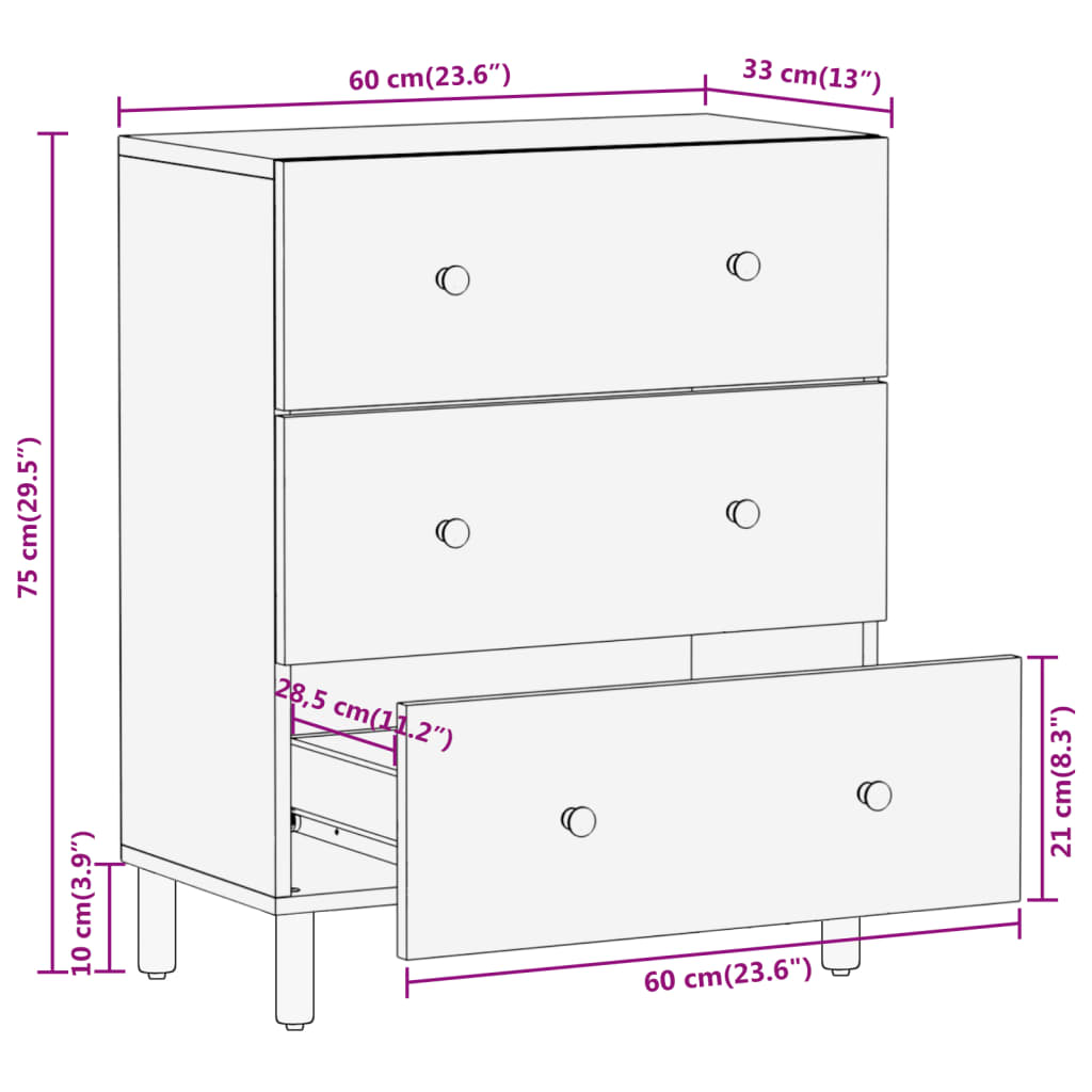 Beistellschrank 60x33x75 cm Massivholz Mango