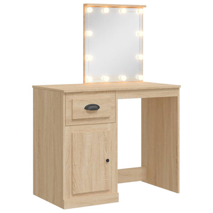 Schminktisch mit LED-Leuchten Sonoma-Eiche 90x42x132,5 cm