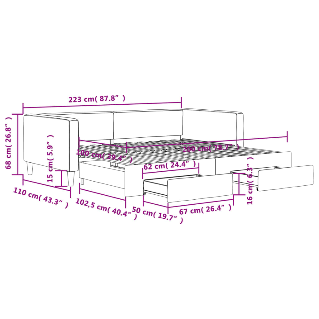 Tagesbett Ausziehbar mit Schubladen Dunkelgrau 100x200 cm Stoff