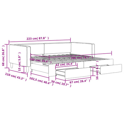 Tagesbett Ausziehbar mit Schubladen Schwarz 100x200 cm Stoff