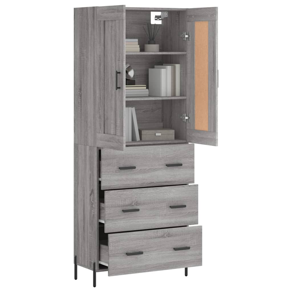 Highboard Grau Sonoma 69,5x34x180 cm Holzwerkstoff