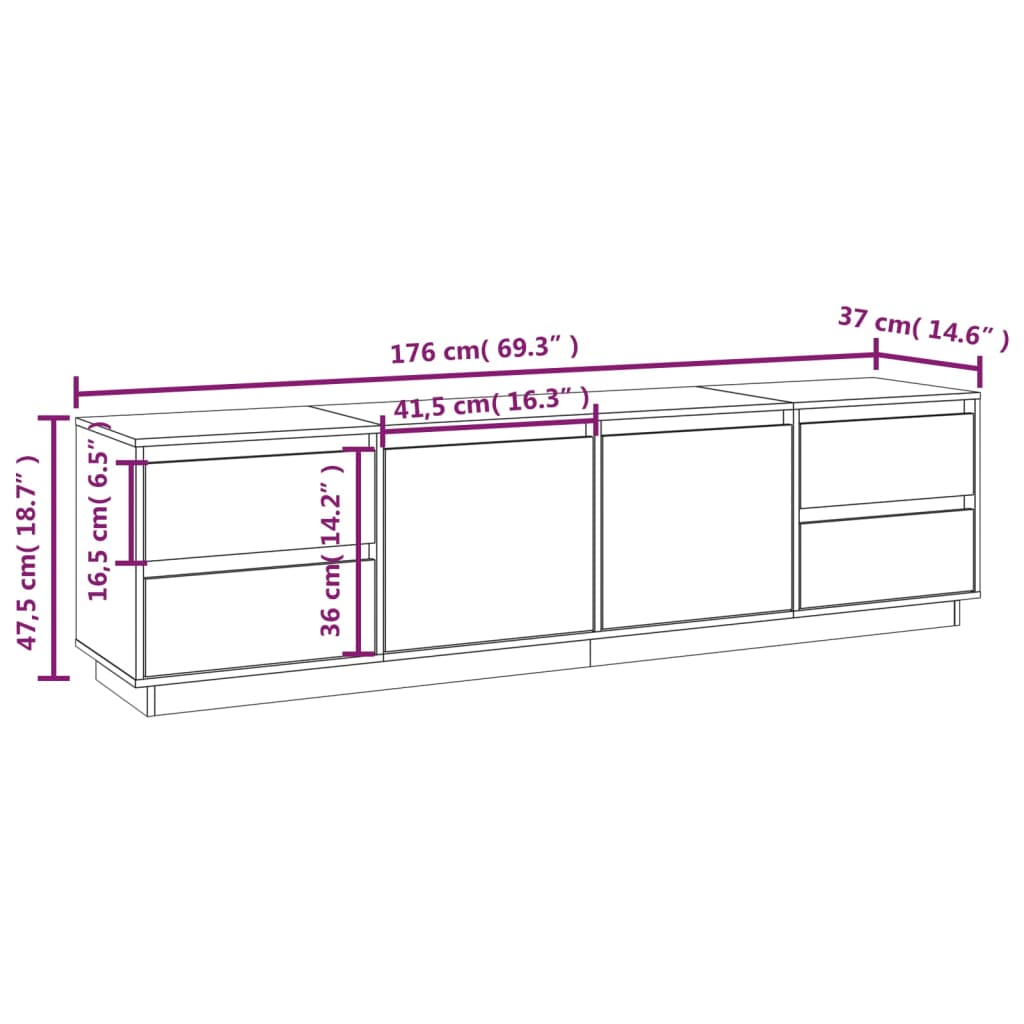 TV-Schrank 176x37x47,5 cm Massivholz Kiefer