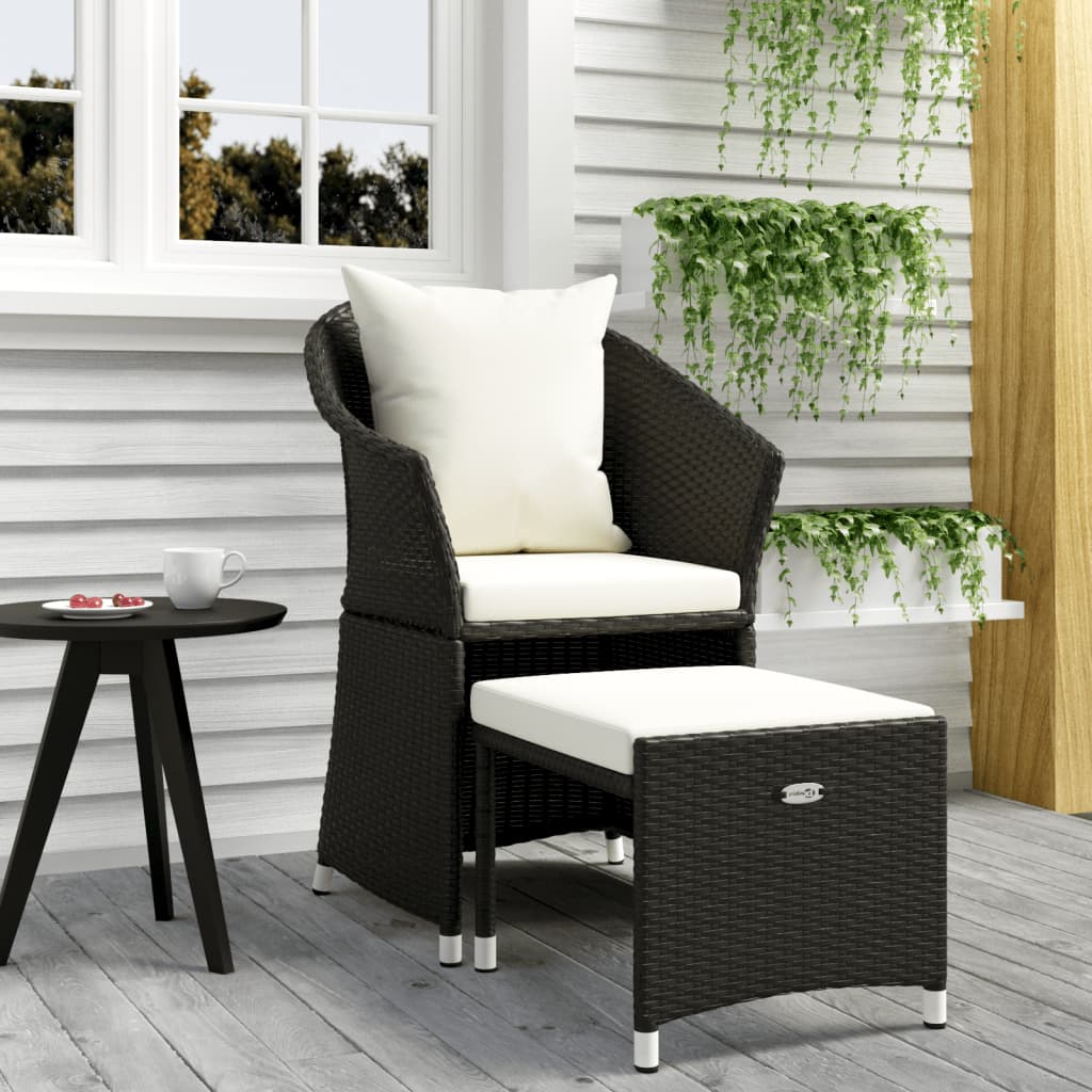 2-tlg. Garten-Lounge-Set mit Kissen Schwarz Poly Rattan