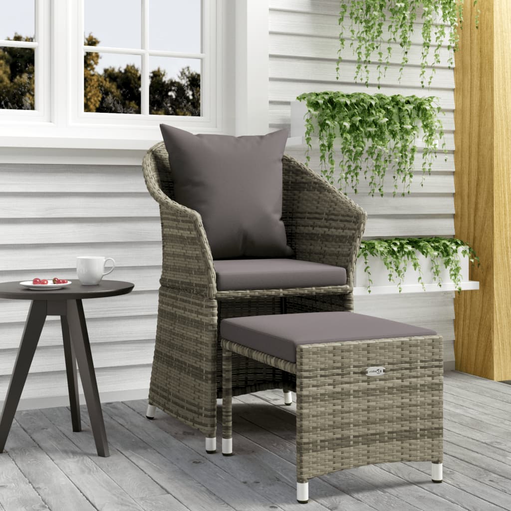 2-tlg. Garten-Lounge-Set mit Kissen Grau Poly Rattan