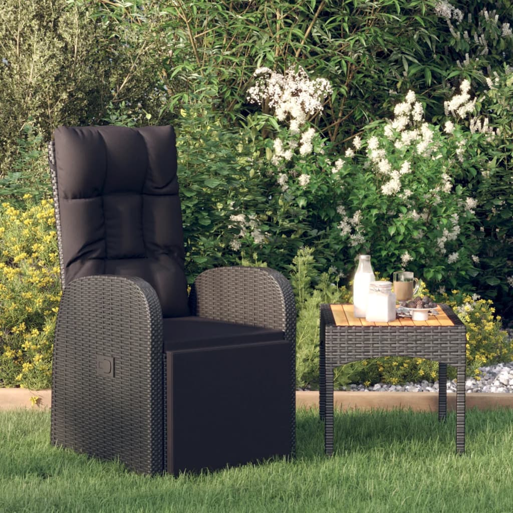 Gartensessel Verstellbar mit Kissen Schwarz Poly Rattan