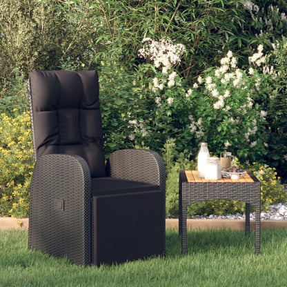 Gartensessel Verstellbar mit Kissen Schwarz Poly Rattan