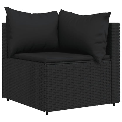 3-tlg. Garten-Lounge-Set mit Kissen Schwarz Poly Rattan