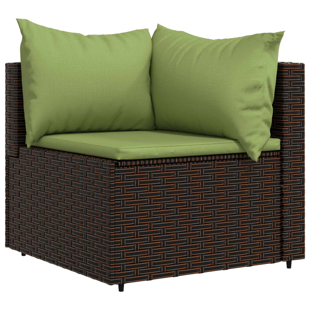 3-tlg. Garten-Lounge-Set mit Kissen Braun Poly Rattan