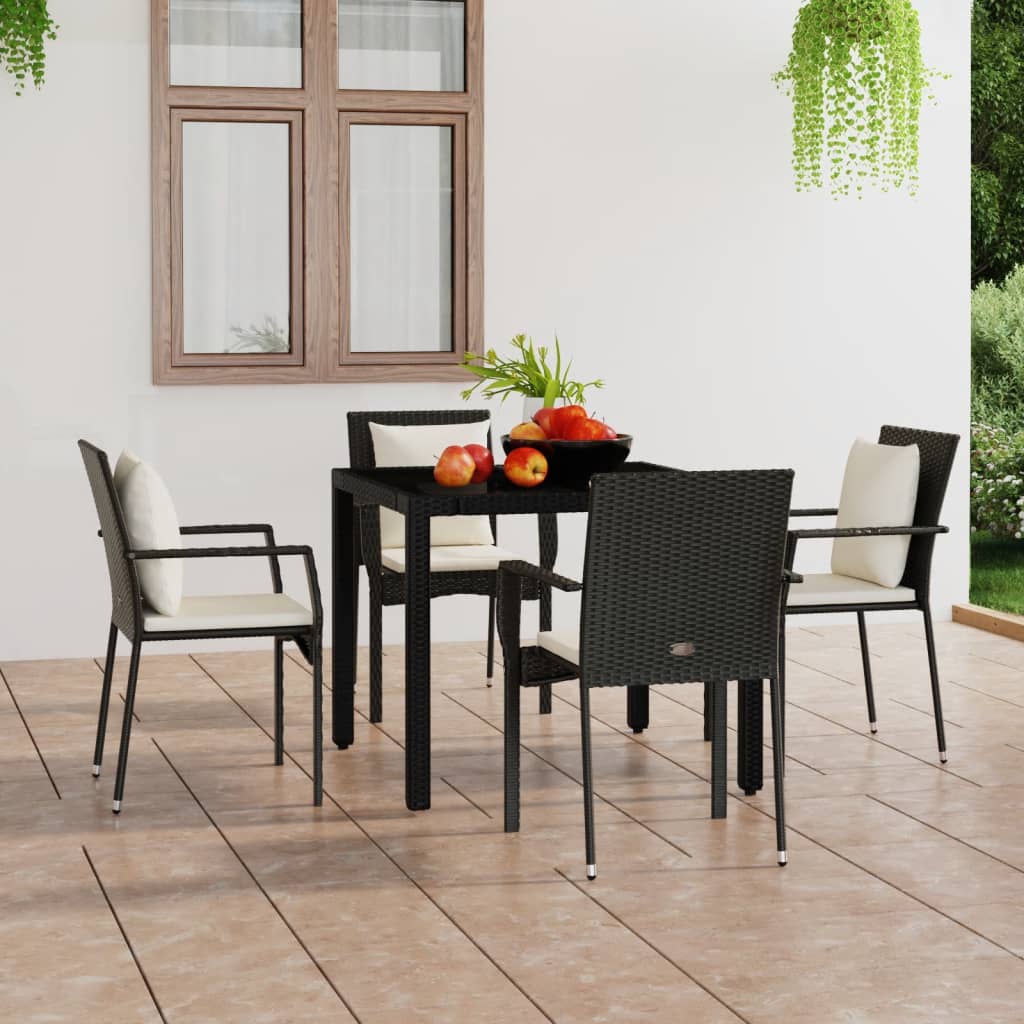 Gartenstühle mit Kissen 4 Stk. Poly Rattan Schwarz