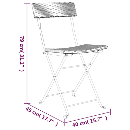 Bistrostühle 2 Stk. Klappbar Schwarz Poly Rattan und Stahl