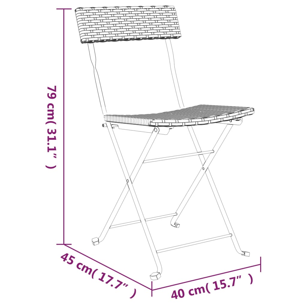 Bistrostühle 2 Stk. Klappbar Braun Poly Rattan und Stahl