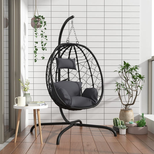 Hängesessel mit Kissen Anthrazit Poly Rattan & Stahl