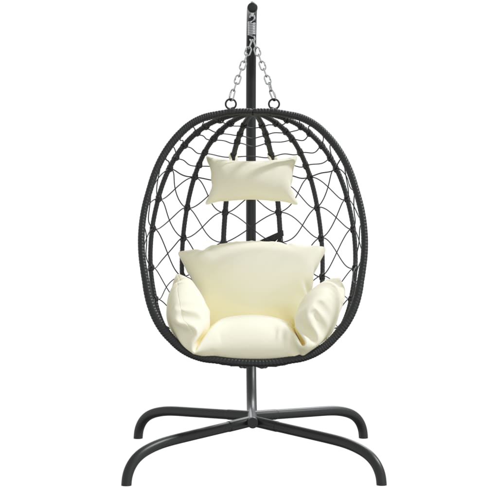 Hängesessel mit Kissen Cremeweiß Poly Rattan & Stahl