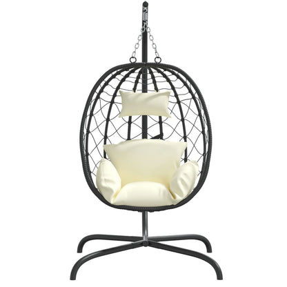 Hängesessel mit Kissen Cremeweiß Poly Rattan & Stahl