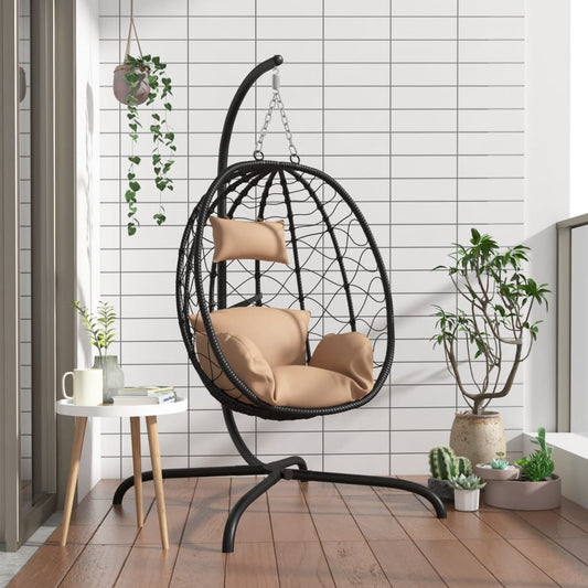 Hängesessel Ei mit Kissen Taupe Poly Rattan & Stahl