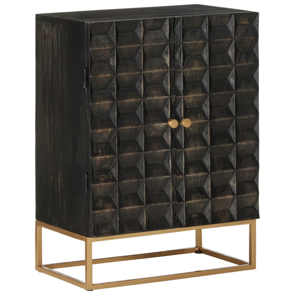 Sideboard Schwarz 55x34x75 cm Massivholz Mango und Eisen