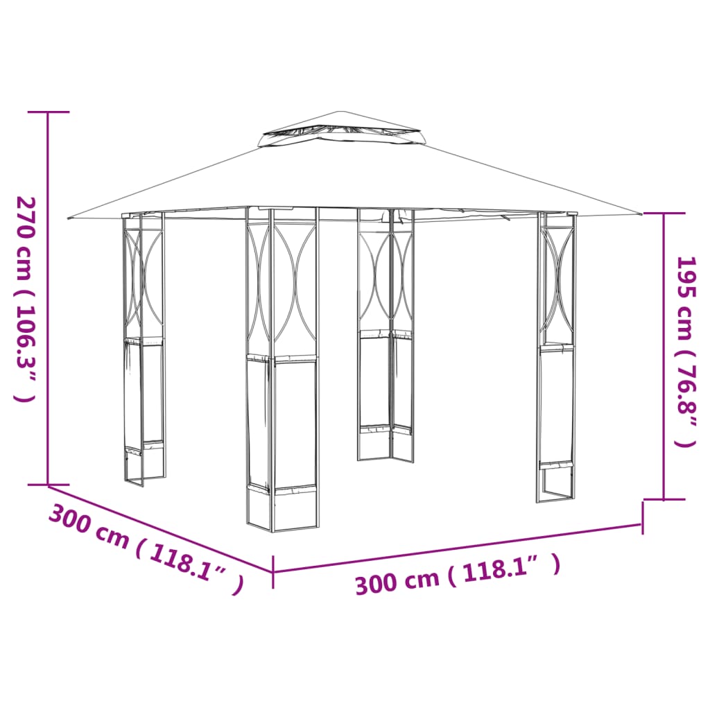 Pavillon mit Dach Anthrazit 300x300x270 cm Stahl