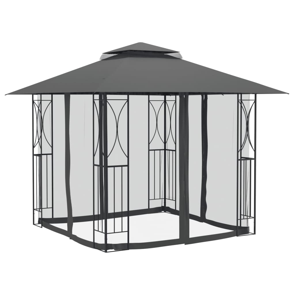 Pavillon mit Seitenwänden Anthrazit 300x300x270 cm Stahl